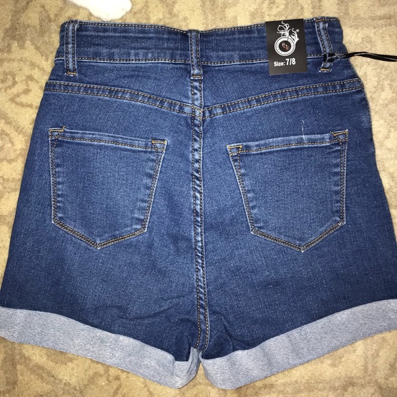 High Waist Medium Wash Jean Shorts - Picture 2 of 3